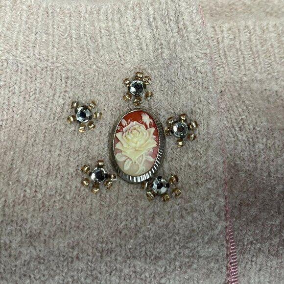 Vintage Easel Women's Snap Button Beige Faux Fur Trim Detachable Collar Jacket - Picture 7 of 11